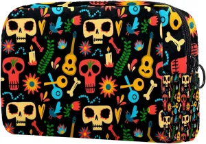 Makeup Organizer Bag, Skull Print Pencil Case Cosmetic Storage Bag Portable Toiletry Pouch for Women, Men, Traveling, School