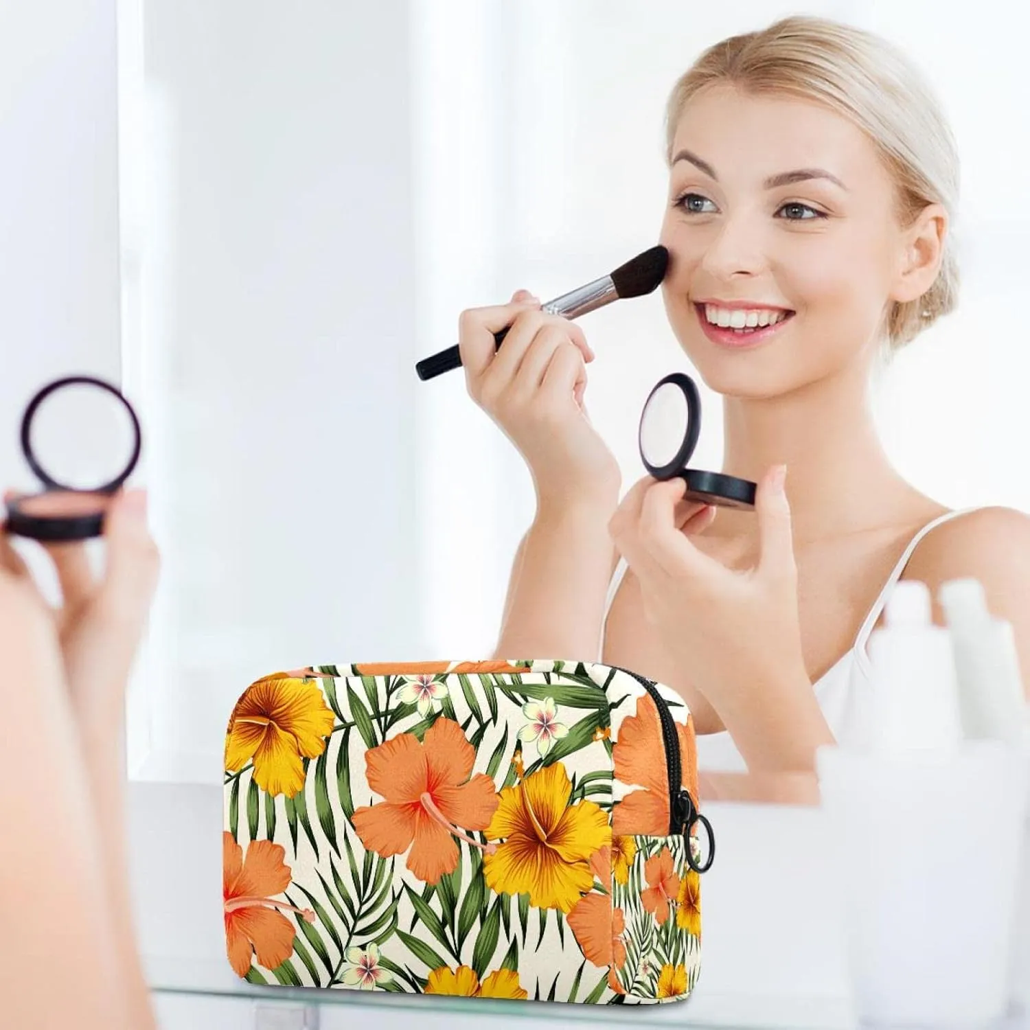 Makeup Organizer Bag, Tropical Art Lily Flower Pencil Case Cosmetic Storage Bag Portable Toiletry Pouch for Women, Men, Traveling, School
