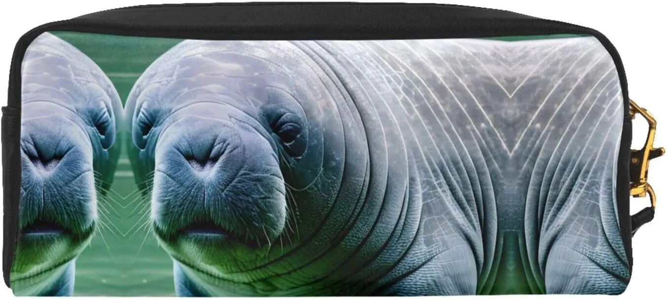 Manatee Animals Calf Print Portable Makeup Bag,Travel-Friendly Design,Versatile Mini Makeup Pouchtion
