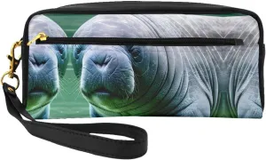 Manatee Animals Calf Print Portable Makeup Bag,Travel-Friendly Design,Versatile Mini Makeup Pouchtion
