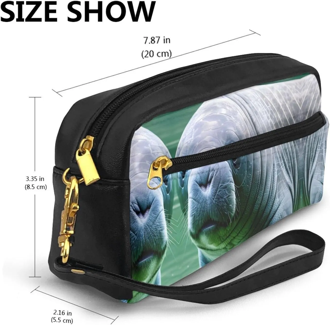 Manatee Animals Calf Print Portable Makeup Bag,Travel-Friendly Design,Versatile Mini Makeup Pouchtion