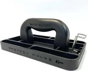 Manual Trash Compactor Tool - Hand-Held Garbage Press with Built-in Hook - for Kitchen Waste Bin - Space Saving Design - No Batteries Required - Freestanding - Black