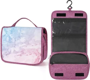 Marble Print,Toiletry Bag Travel Bag with Hanging Hook,Pastel Cloudy Crack Lines Design,Water-resistant Makeup Cosmetic Bag Organizer for Makeup Accessories,Full-size Container,Blue Pink