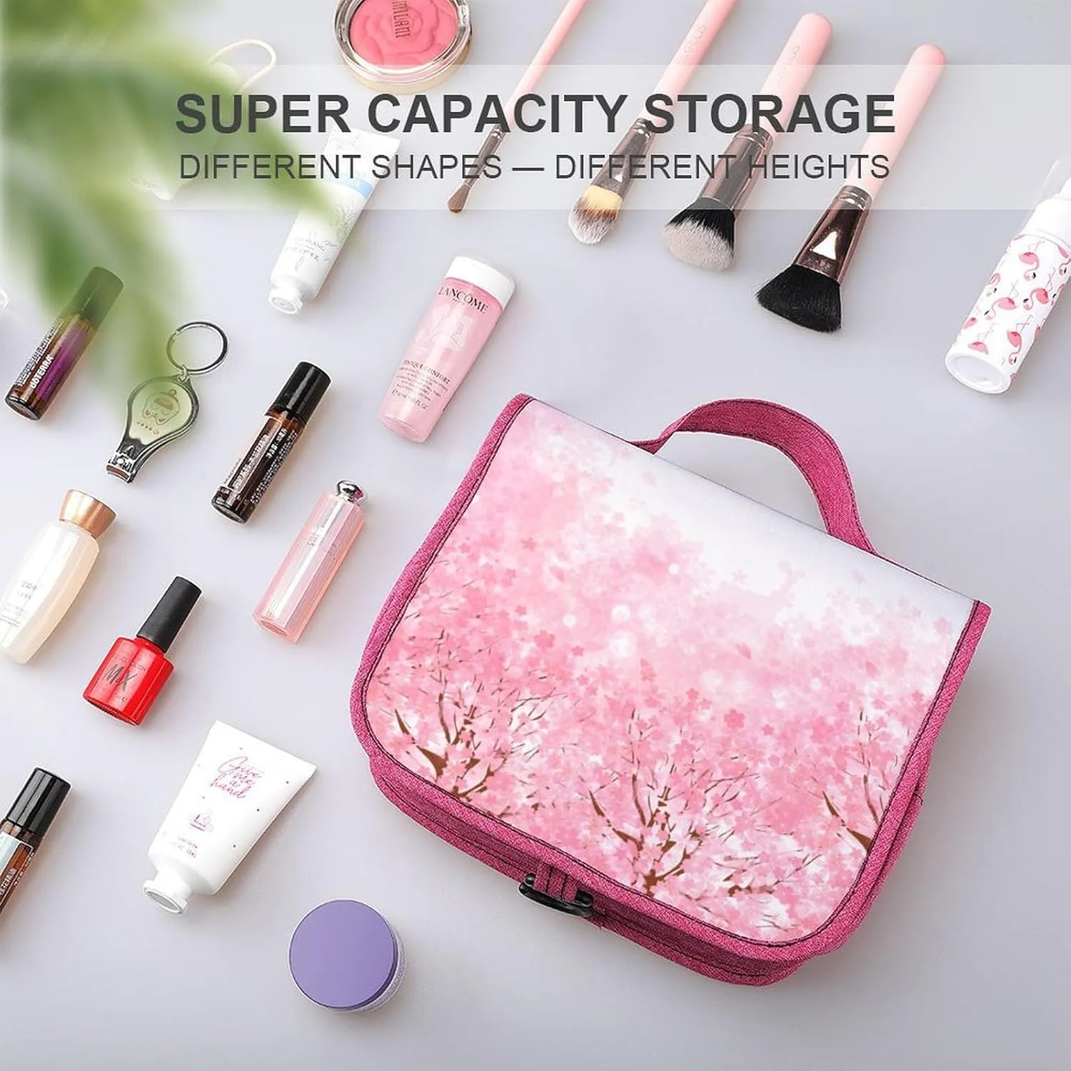Marble Print,Toiletry Bag Travel Bag with Hanging Hook,Pastel Cloudy Crack Lines Design,Water-resistant Makeup Cosmetic Bag Organizer for Makeup Accessories,Full-size Container,Blue Pink