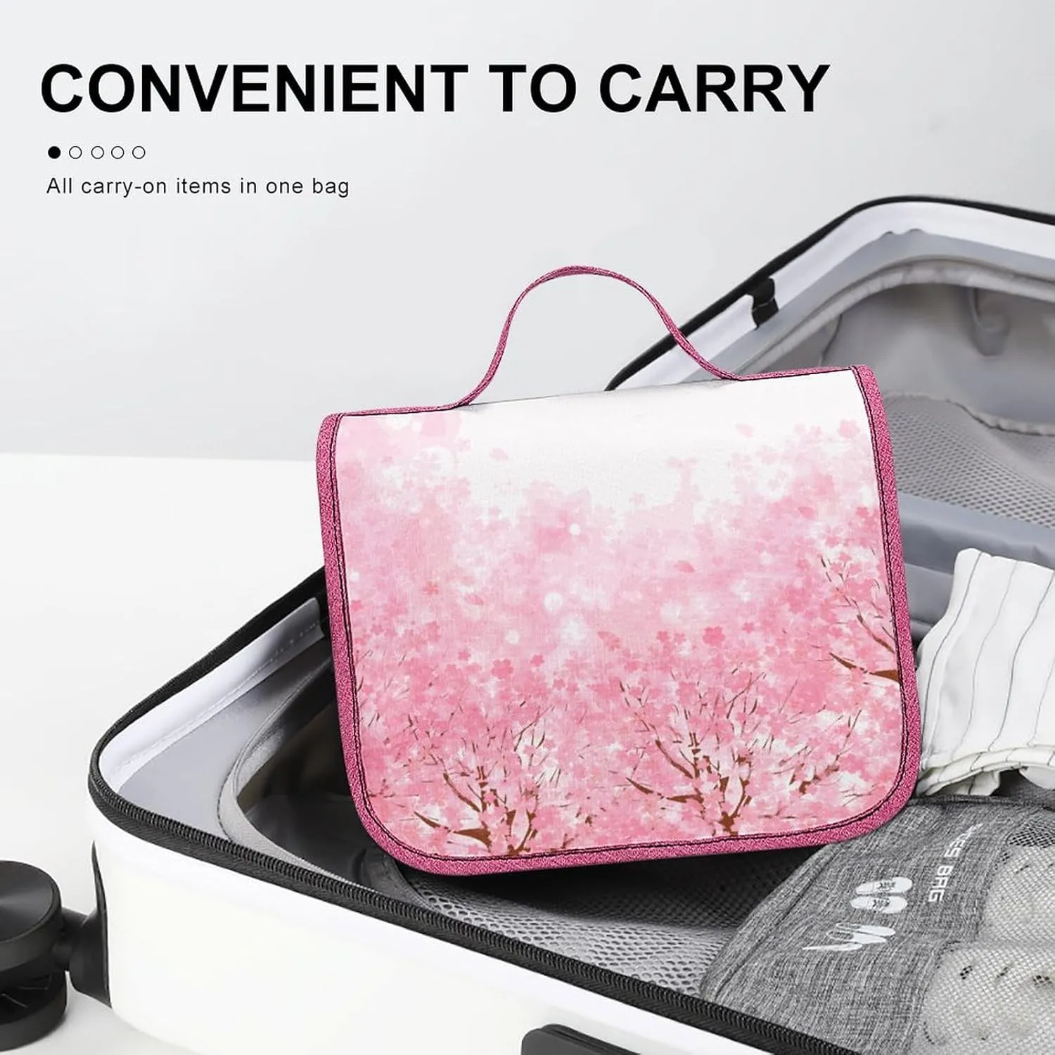 Marble Print,Toiletry Bag Travel Bag with Hanging Hook,Pastel Cloudy Crack Lines Design,Water-resistant Makeup Cosmetic Bag Organizer for Makeup Accessories,Full-size Container,Blue Pink