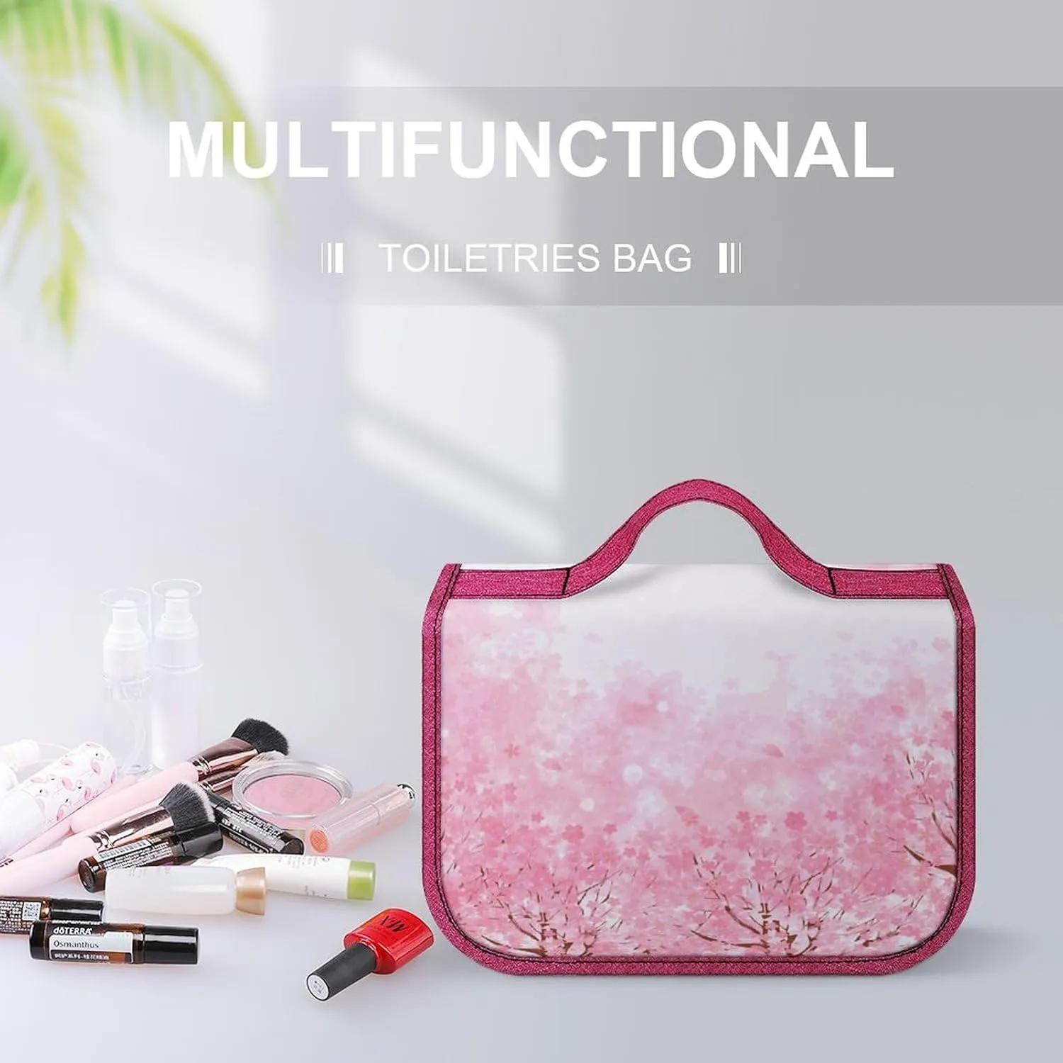 Marble Print,Toiletry Bag Travel Bag with Hanging Hook,Pastel Cloudy Crack Lines Design,Water-resistant Makeup Cosmetic Bag Organizer for Makeup Accessories,Full-size Container,Blue Pink
