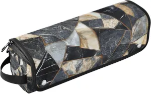 Marble Stones Geometric Style Hot Hair Tools Travel Bag and Heat Resistant Mat Double-Layer Travel Carrying Case for Straigheners, Curling Iron, Hair Dryer