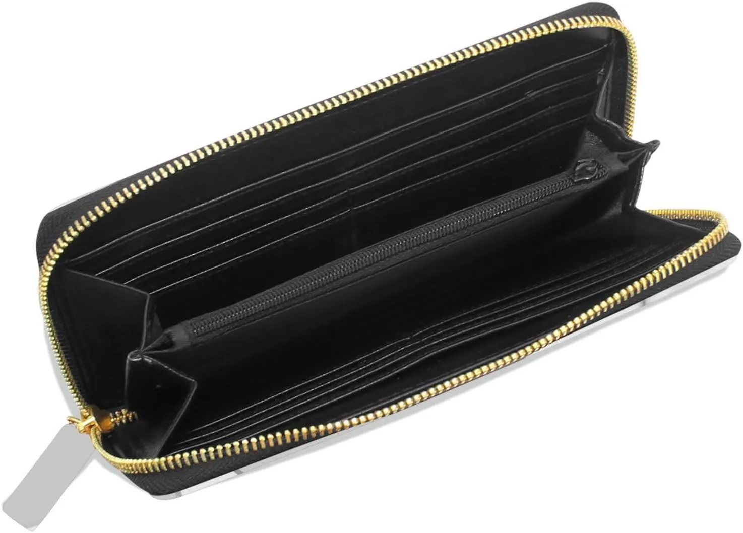 Marbling Golden Geometric Lines, Grey and White Marbled Texture Leather Long Wallet Organizer with Zipper Purse Clutch Bag for Women Men Key Card Coin Passport Checkbook 8 x 4 inch