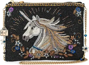Mary Frances Whimsical Wonder BeadedUnicorn Mini Crossbody Clutch Handbag, Black