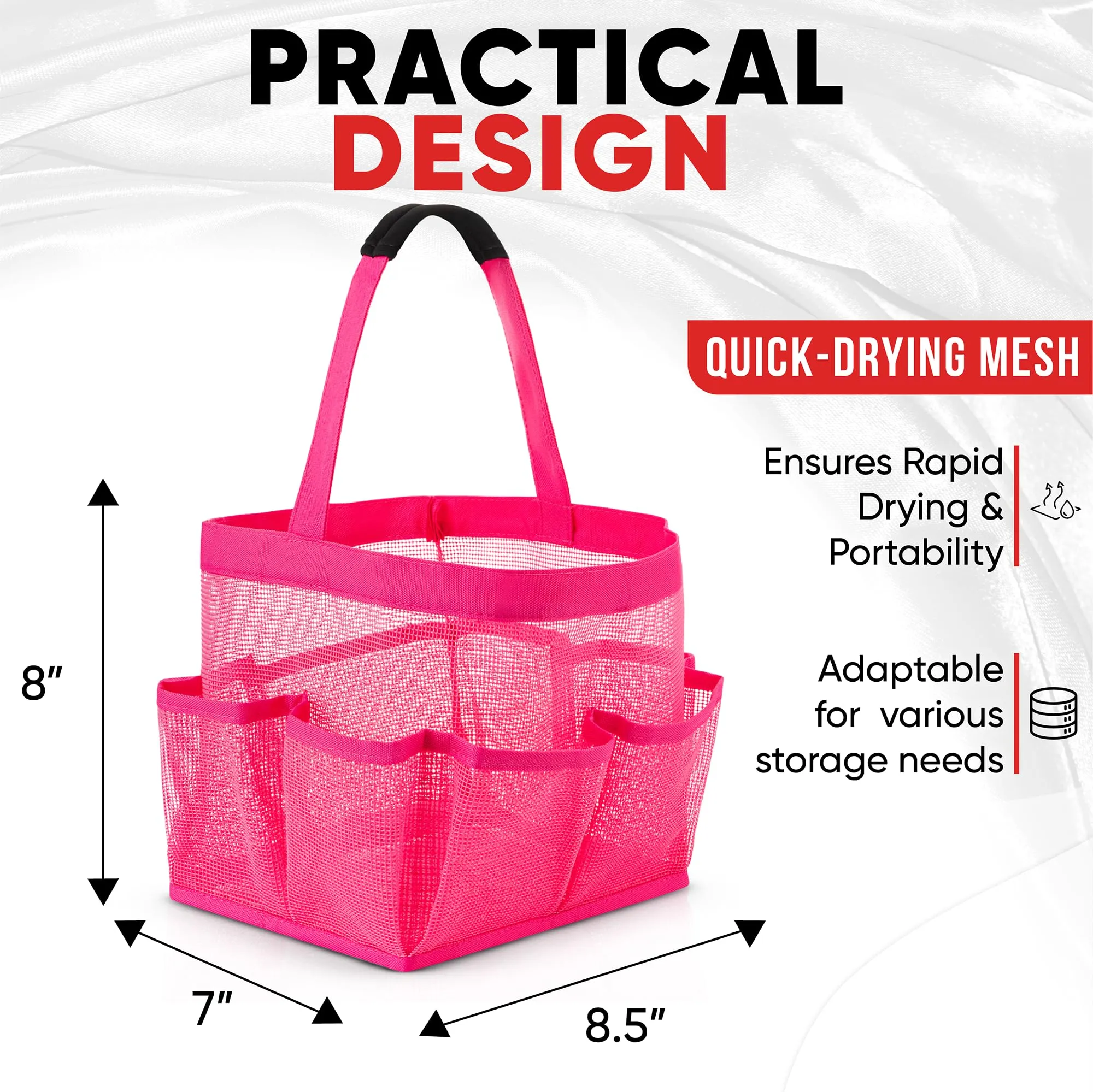Masirs Mesh Shower Caddy Bag - (9 Pocket) Large Collapsible, Portable Bathroom Organizer for Travel, Gym, & Dorm - Easily Carry & Organize Bathroom Toiletry Essential (Pink)
