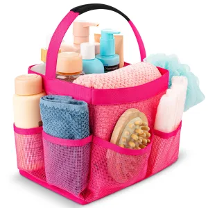 Masirs Mesh Shower Caddy Bag - (9 Pocket) Large Collapsible, Portable Bathroom Organizer for Travel, Gym, & Dorm - Easily Carry & Organize Bathroom Toiletry Essential (Pink)