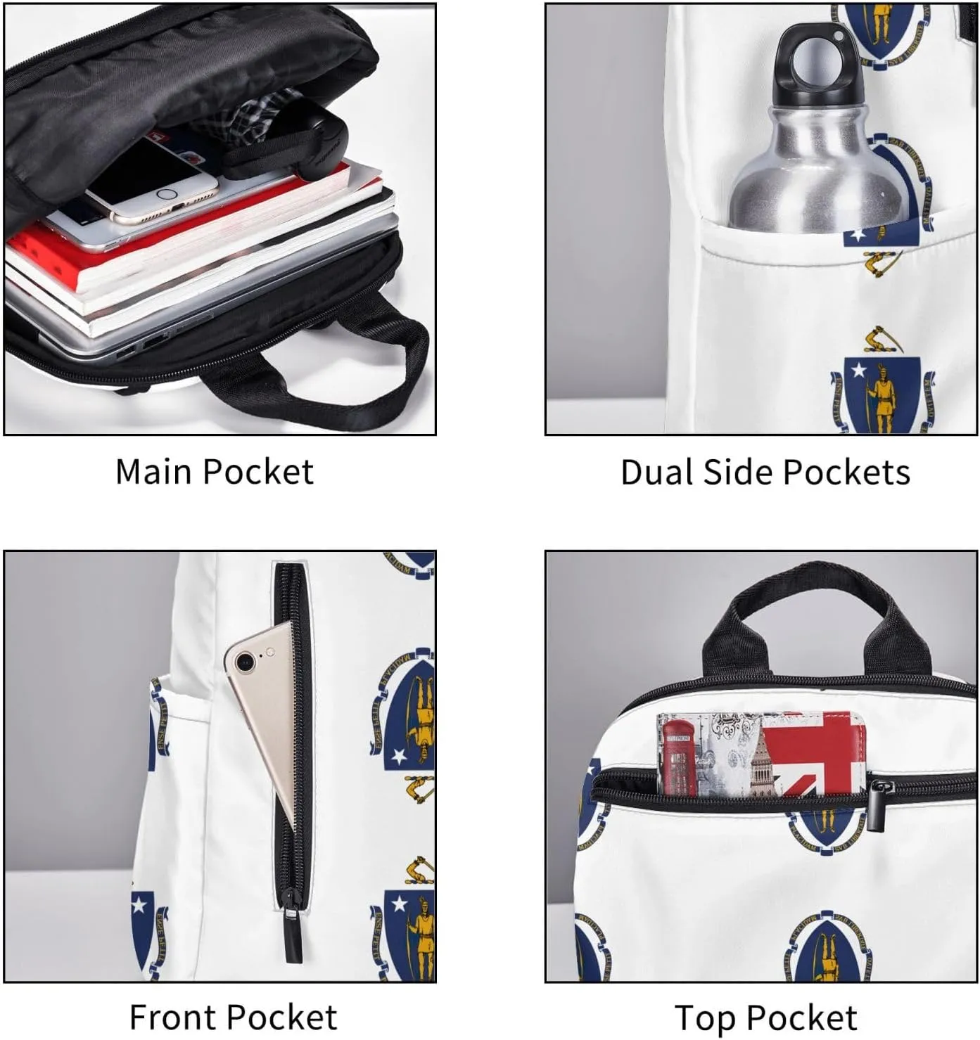 Massachusetts State Flag print Lightweight Laptop Backpack Travel Daypack Bookbag for Women Men for Travel Work