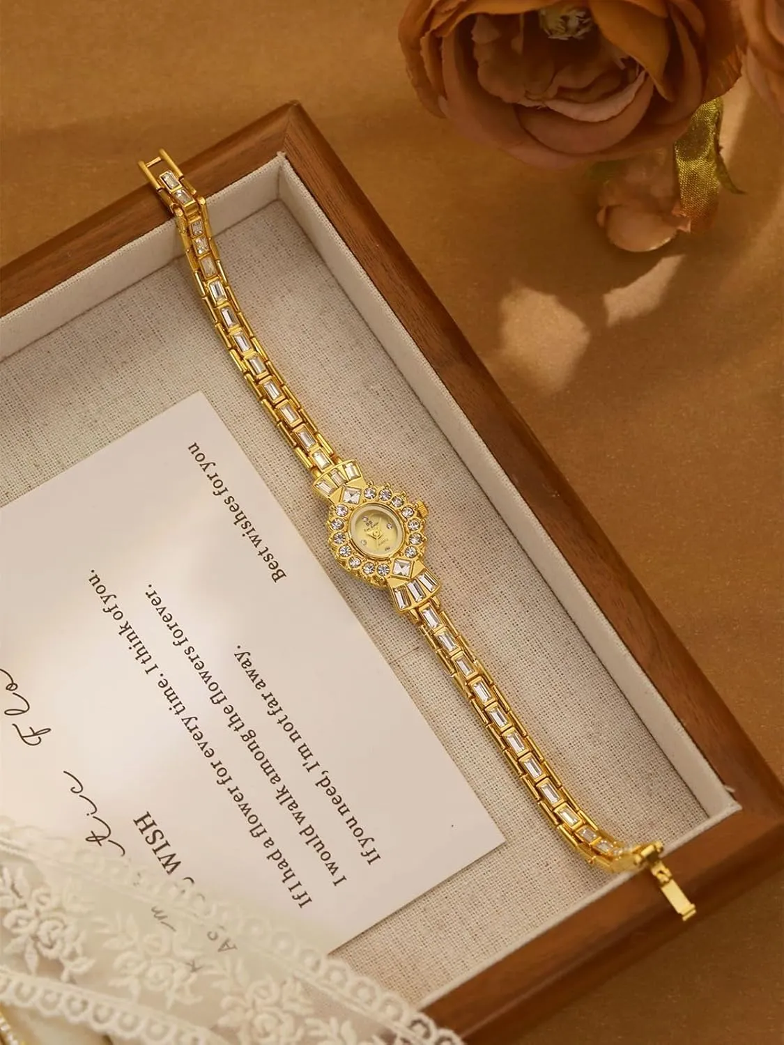 MASTOP Fashion Retro Women's Round Small Dial Watch Diamond Luxury Quartz Analog Dress Party Evening Watch Waterproof Wristwatch