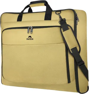 MATEIN Travel Garment Bag for Hanging Clothes, Large Suit Travel Bag with Pockets & Shoulder Strap for Business Trip, Professional Wrinkle Resistant Foldable Suit Storage Carrier Luggage, Khaki