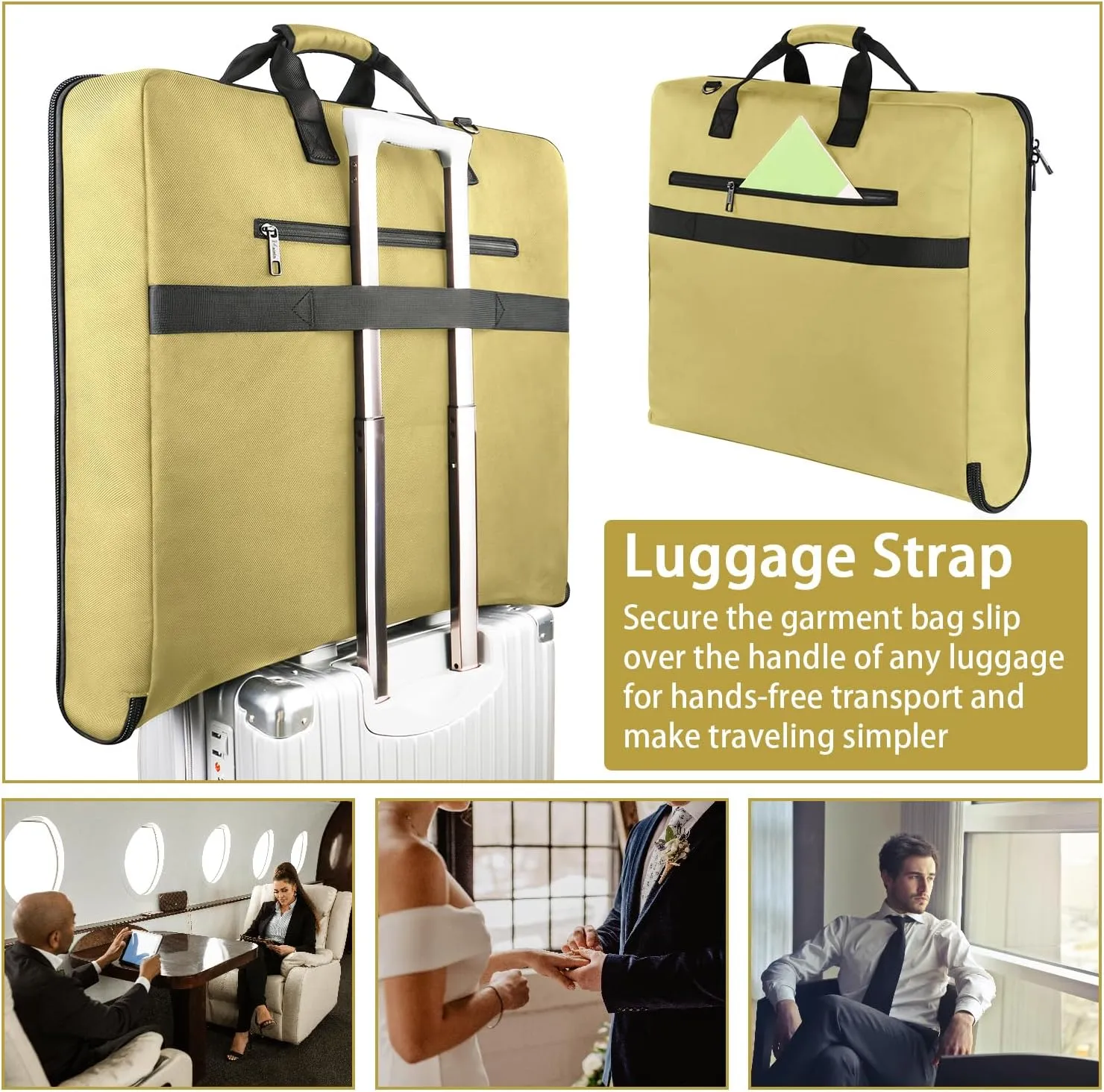MATEIN Travel Garment Bag for Hanging Clothes, Large Suit Travel Bag with Pockets & Shoulder Strap for Business Trip, Professional Wrinkle Resistant Foldable Suit Storage Carrier Luggage, Khaki
