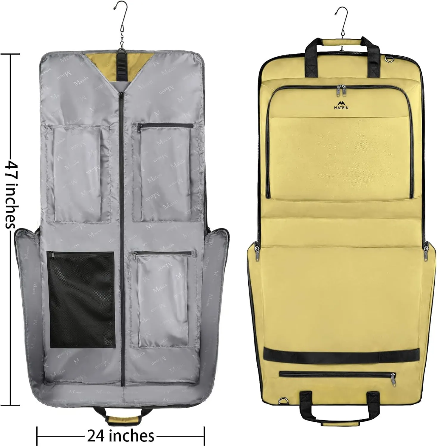 MATEIN Travel Garment Bag for Hanging Clothes, Large Suit Travel Bag with Pockets & Shoulder Strap for Business Trip, Professional Wrinkle Resistant Foldable Suit Storage Carrier Luggage, Khaki