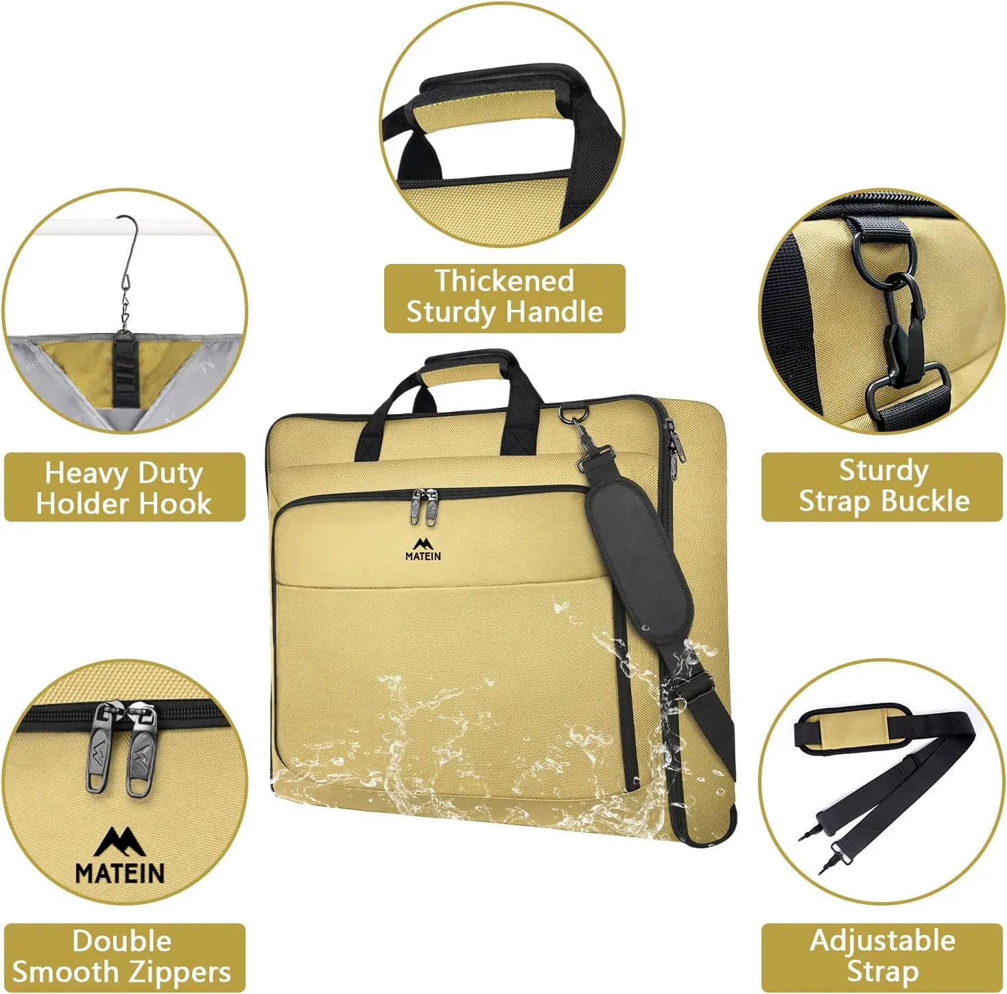 MATEIN Travel Garment Bag for Hanging Clothes, Large Suit Travel Bag with Pockets & Shoulder Strap for Business Trip, Professional Wrinkle Resistant Foldable Suit Storage Carrier Luggage, Khaki