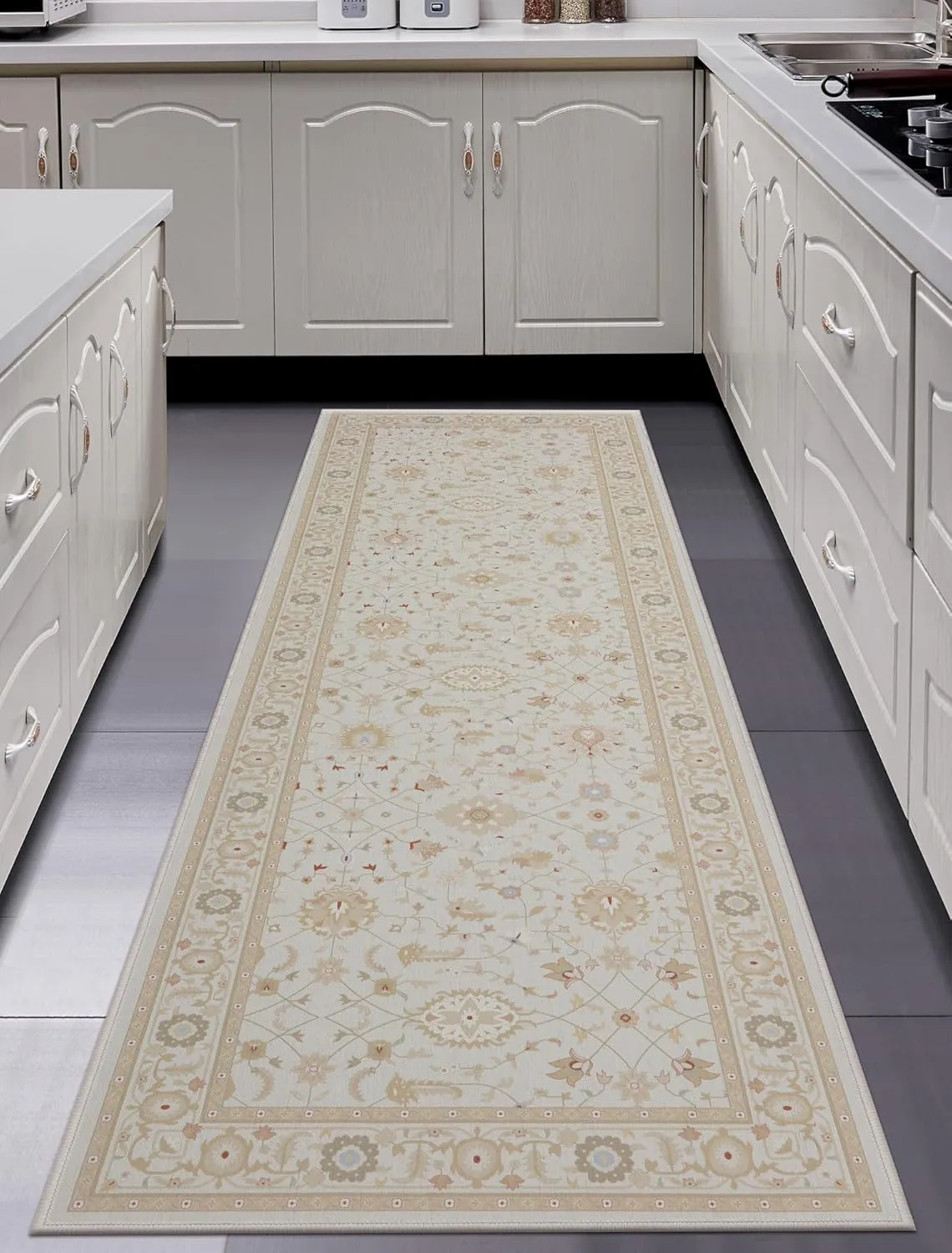 MaxRugrs Washable Runner Rug 2'x6' Kitchen Rug Runner for Hallways- Upgraded Thicker&No Creases Throw Rugs for Entryway,Stain Resistant Non Skid Boho Runner Rugs for Bedroom&Laundry Mat, Beige Yellow