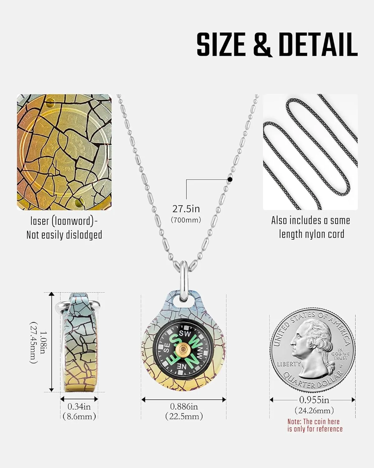 MecArmy CMP/CMP2 Mini Compass- Meaningful Graduation Birthday Gifts for Men Women, EDC Titanium/Brass/Copper Pocket Compass for Hiking SurvivaI, IPX5 Waterproof, Glow in The Dark, Necklace Pendant