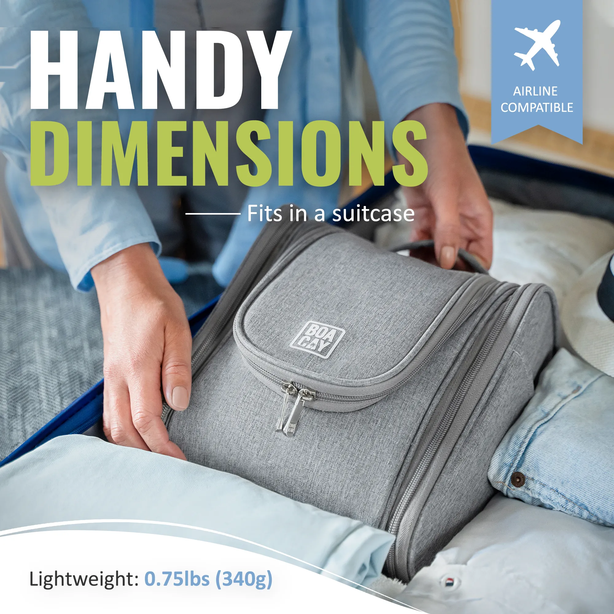 Medium Collapsible Hanging Toiletry Bag - Quartz Gray (Beige Interior)
