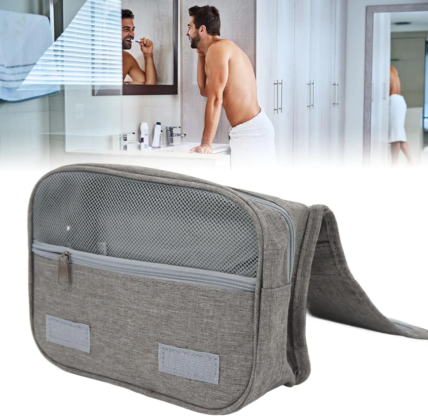Men Business Travel Toiletry Bag Large Capacity Water Prevent Hanging Toiletry Bag for Home Traveling Business Trips Camping (Grey)