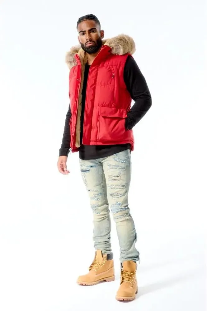 Men Yukon Fur Puffer Vest (Red)