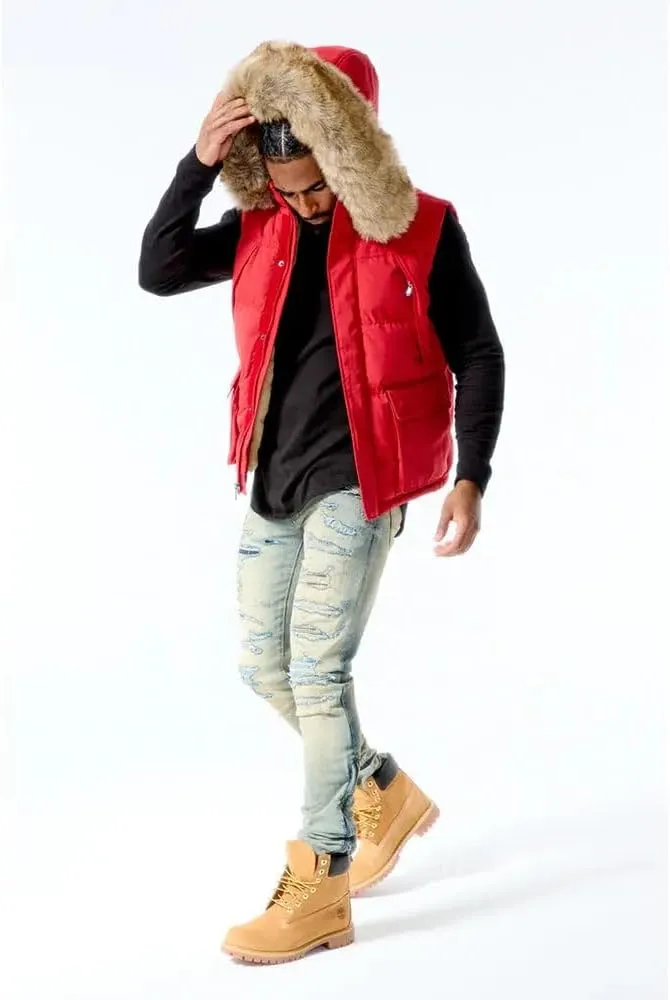 Men Yukon Fur Puffer Vest (Red)