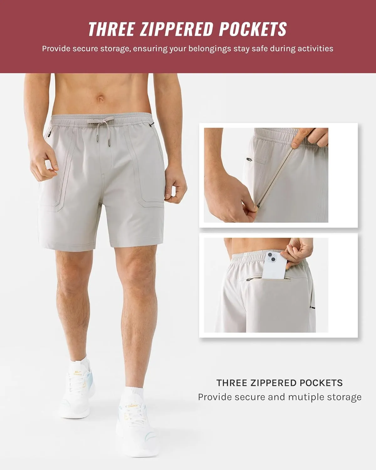 Men's 7" Quick Dry Stretch Hiking Shorts for Running Fishing and Outdoor Adventure with Multi Pockets