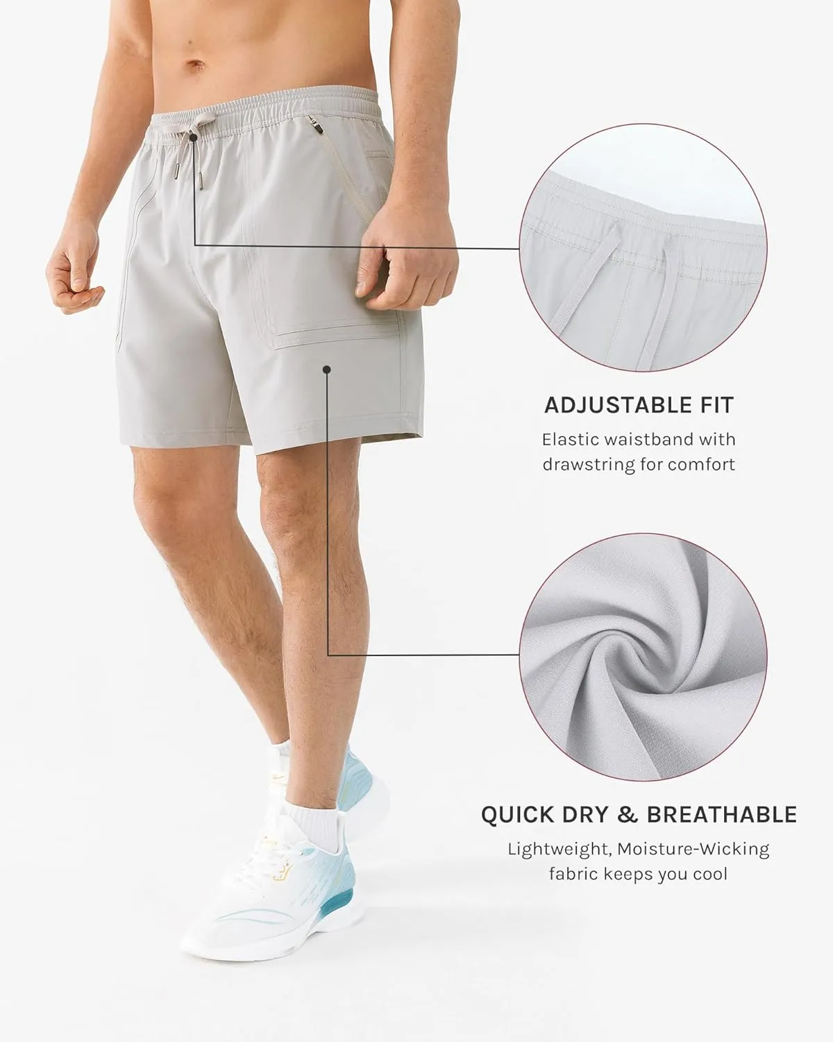 Men's 7" Quick Dry Stretch Hiking Shorts for Running Fishing and Outdoor Adventure with Multi Pockets