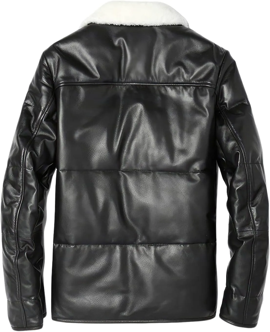 Men’s A2 Aviator Black Genuine Sheepskin Sherpa Shearling Faux Fur Shirt Collar Winter Puffer Leather Jacket