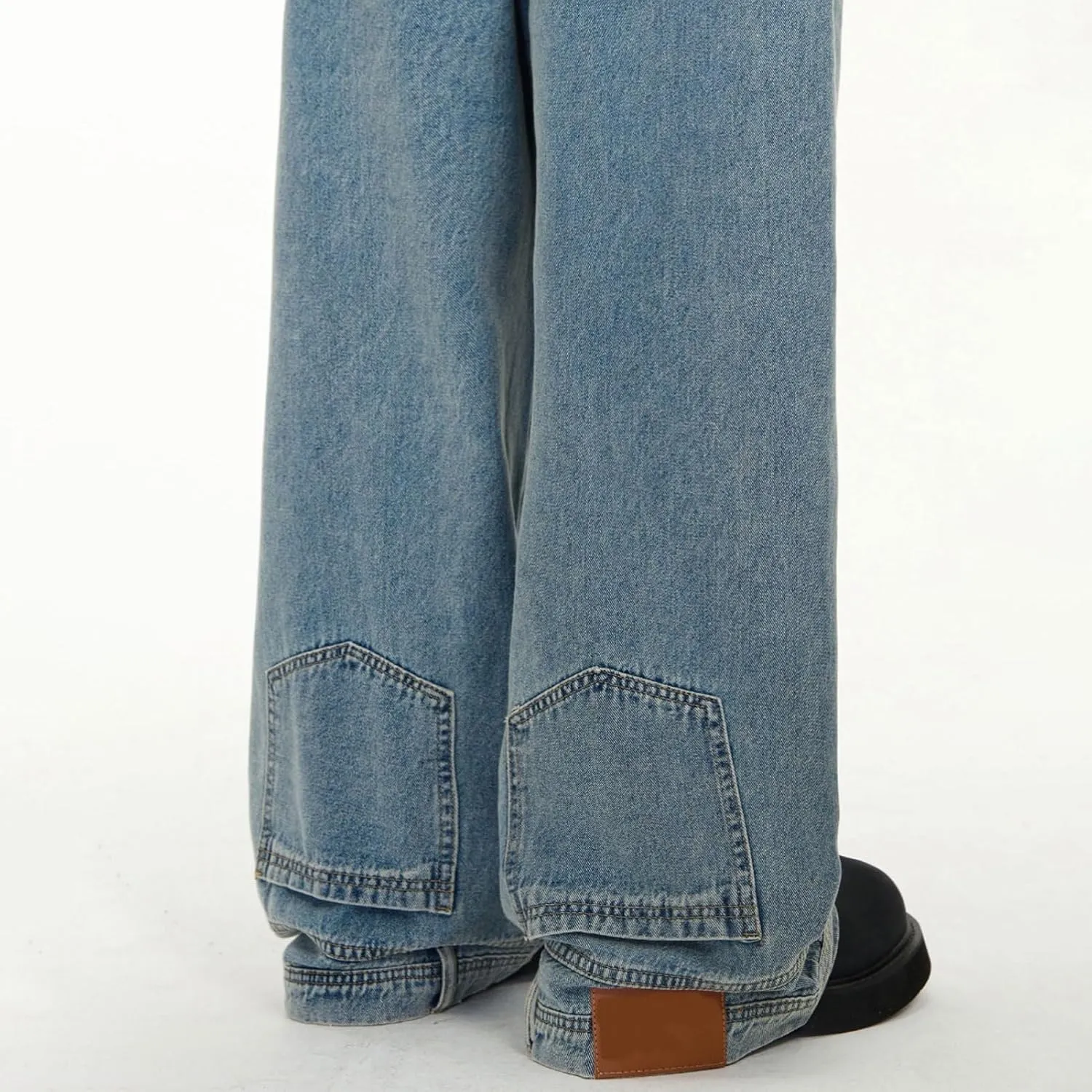 Men's Baggy Jeans Vintage Hip Hop Streetwear Jeans Pocket Reverse Design Causal Loose Straight Leg Denim Pants