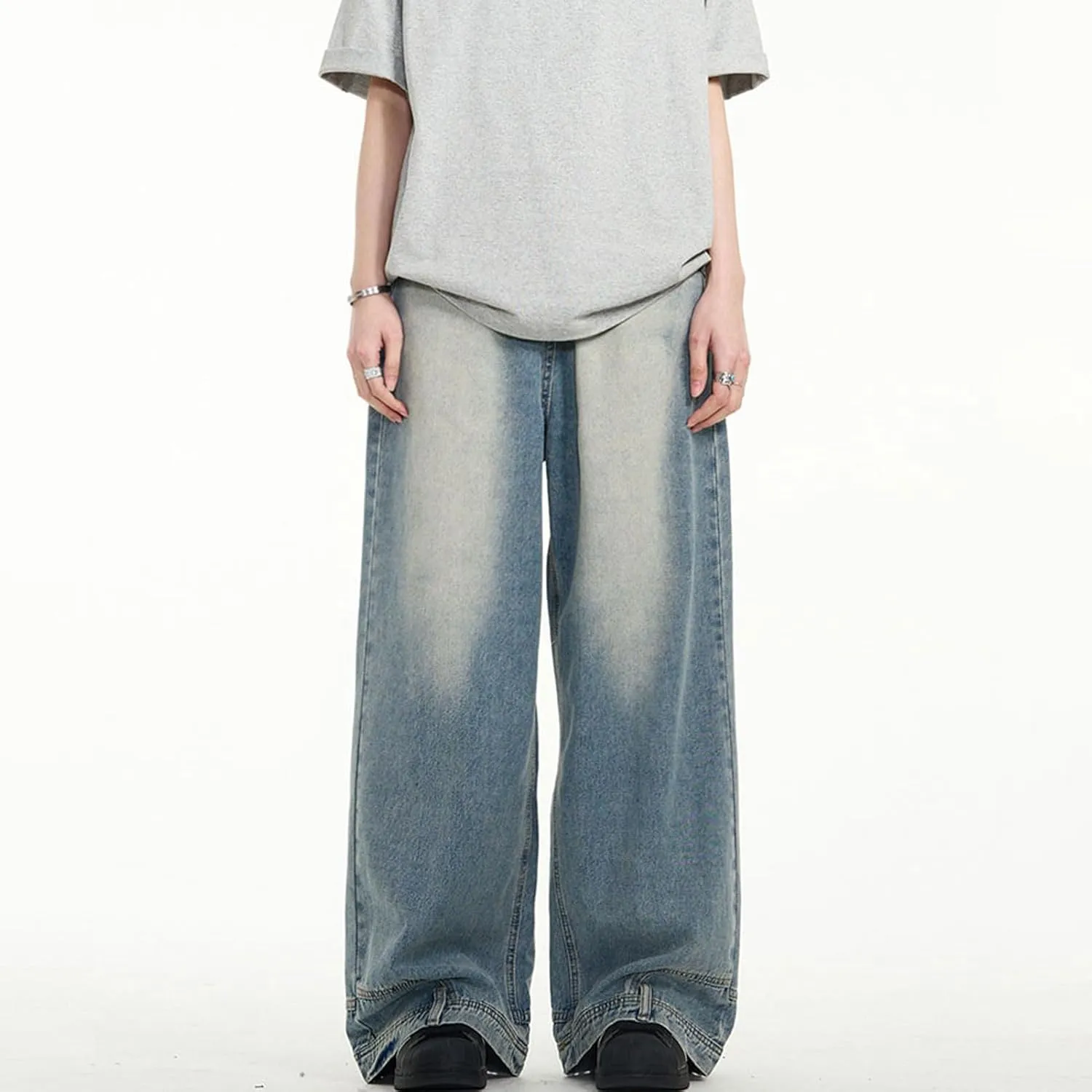 Men's Baggy Jeans Vintage Hip Hop Streetwear Jeans Pocket Reverse Design Causal Loose Straight Leg Denim Pants