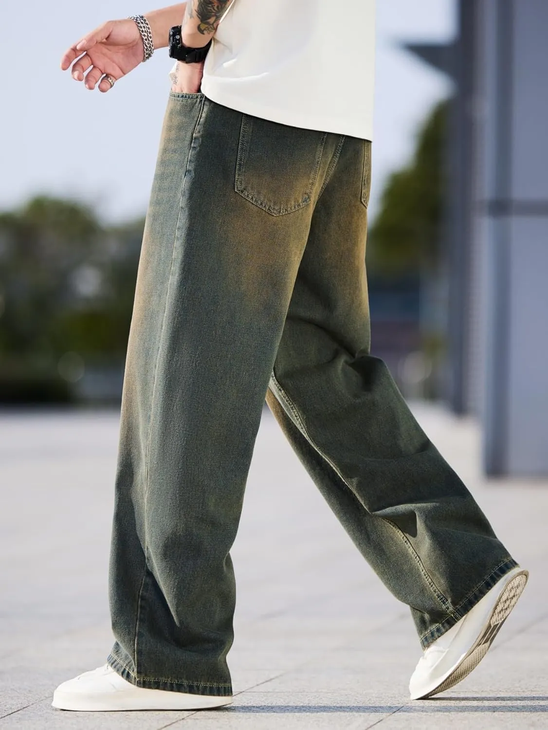 Mens Baggy Jeans with Cargo Pockets Goth Steampunk Y2k Wide Leg Denim Pants Skater Streetwear