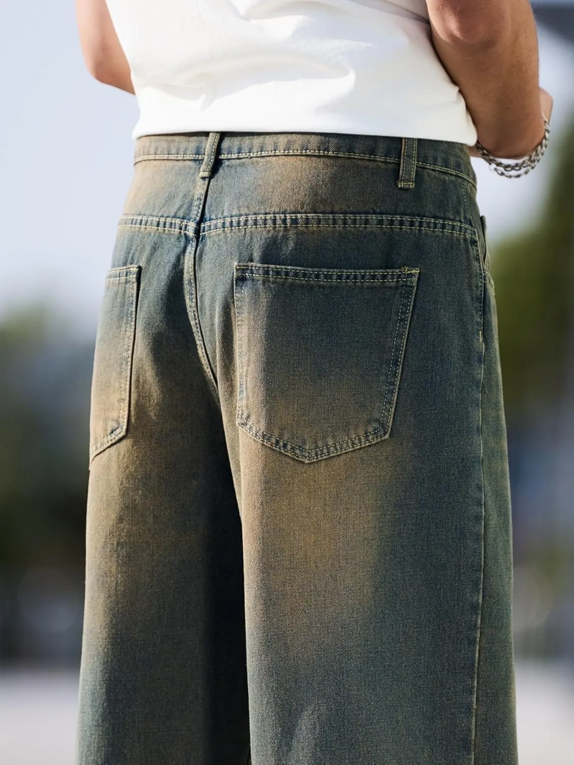 Mens Baggy Jeans with Cargo Pockets Goth Steampunk Y2k Wide Leg Denim Pants Skater Streetwear