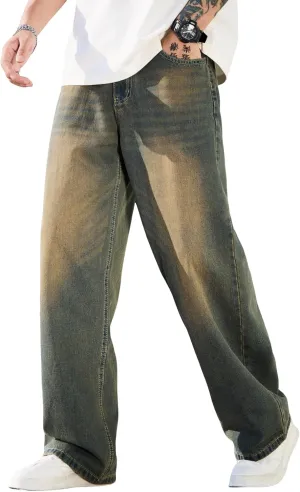 Mens Baggy Jeans with Cargo Pockets Goth Steampunk Y2k Wide Leg Denim Pants Skater Streetwear
