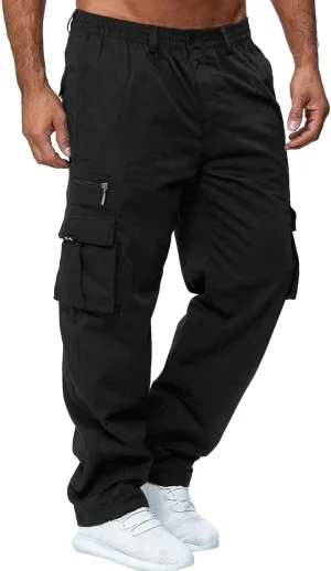 Men's Cargo Tactical Pants Hat Multi Woven Pocket Foot Rope Solid Pants Street Cargo Tie Cargo Pockets Casual