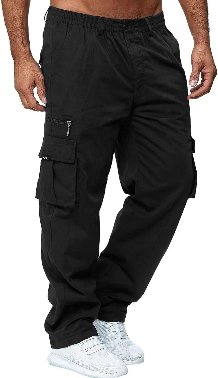Men's Cargo Tactical Pants Hat Multi Woven Pocket Foot Rope Solid Pants Street Cargo Tie Cargo Pockets Casual
