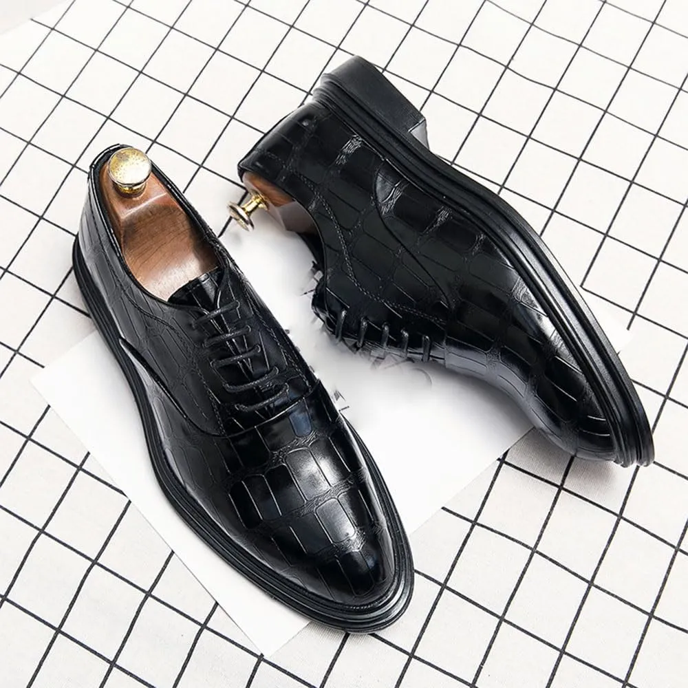 Mens Dress Shoes Vintage Lace Up Prom Cap Toe Design Top-Grain Leather Anti-Slip Tuxedo