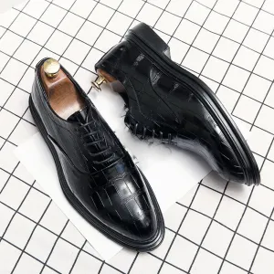 Mens Dress Shoes Vintage Lace Up Prom Cap Toe Design Top-Grain Leather Anti-Slip Tuxedo