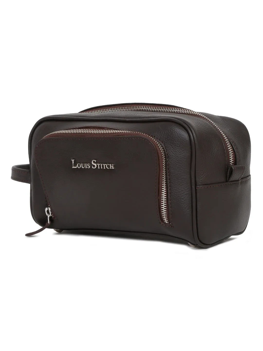 Men's Italian Milled Leather Toiletry Kit Travel Organizer Pouch with Multiple Compartments