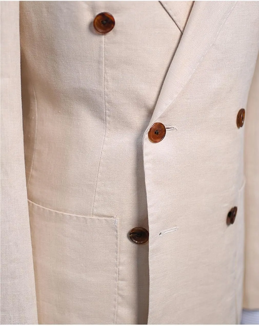 Men's Linen Blazer Double Breasted Peak Lapel Slim Fit Lightweight Jacket Evening Party Business