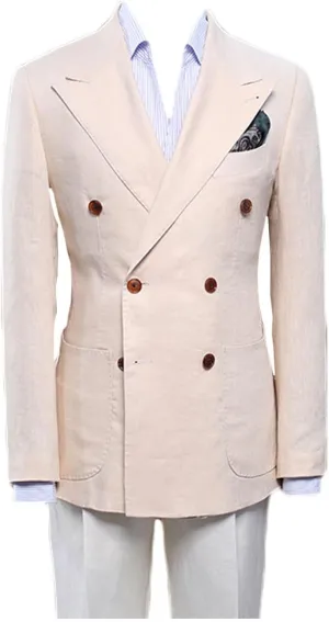 Men's Linen Blazer Double Breasted Peak Lapel Slim Fit Lightweight Jacket Evening Party Business