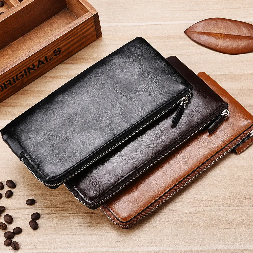 Men's Long Korean Style Green Zipper Mobile Men's Wallets