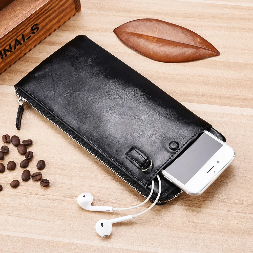 Men's Long Korean Style Green Zipper Mobile Men's Wallets