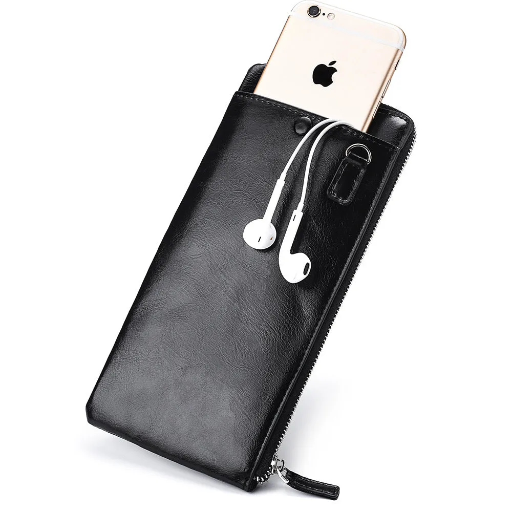 Men's Long Korean Style Green Zipper Mobile Men's Wallets