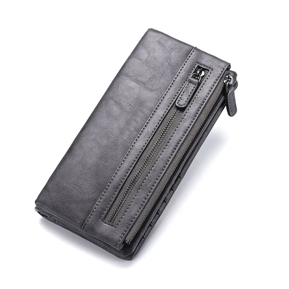 Men's Long Type Zipper Trendy Green Soft Men's Wallets