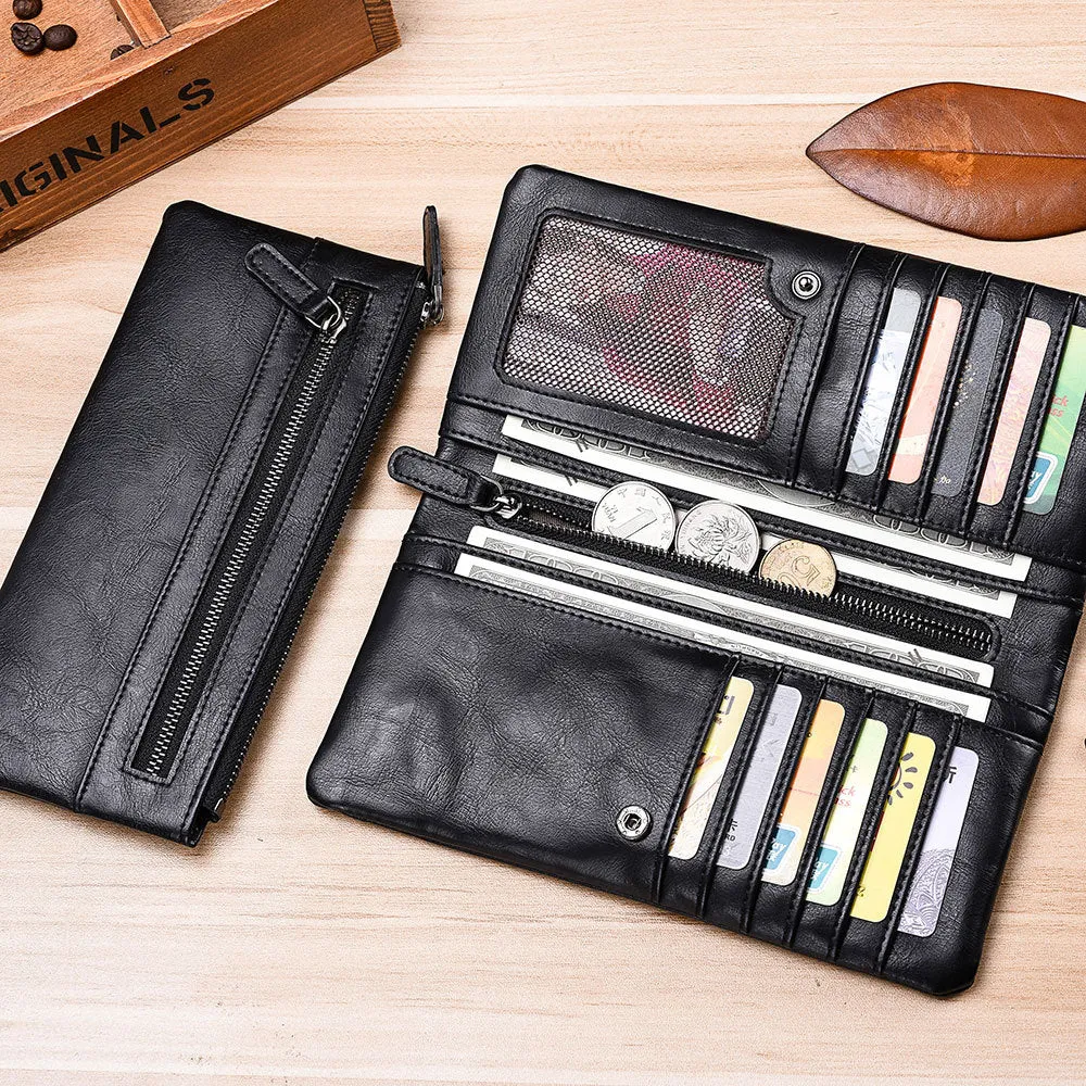 Men's Long Type Zipper Trendy Green Soft Men's Wallets