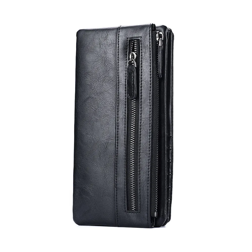 Men's Long Type Zipper Trendy Green Soft Men's Wallets