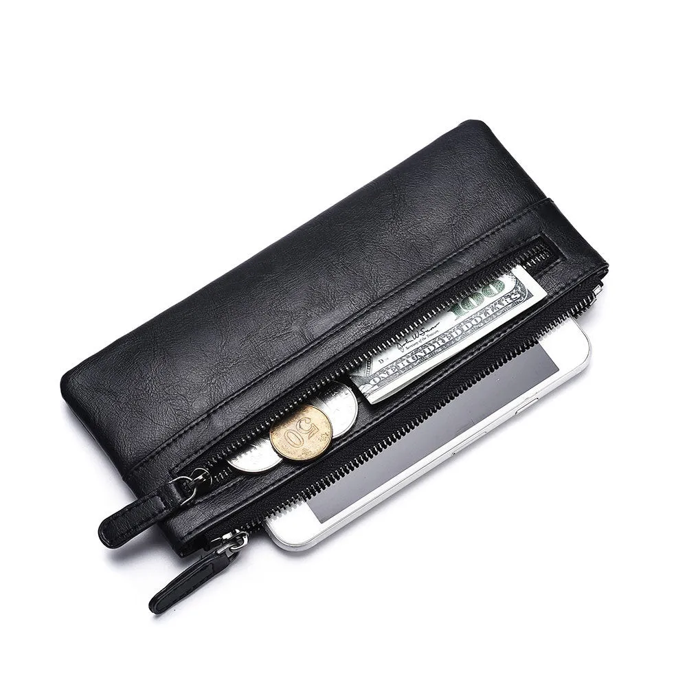 Men's Long Type Zipper Trendy Green Soft Men's Wallets