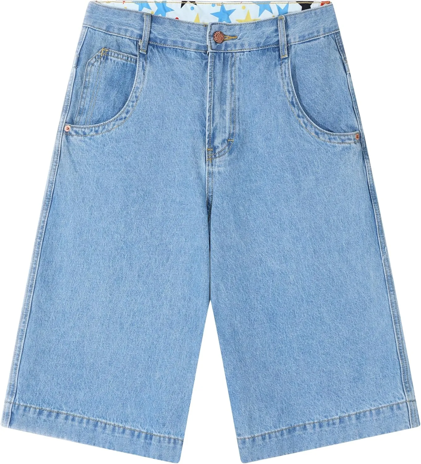 Men's Non-Stretch Relaxed Fit Wide-Leg Baggy Long Denim Shorts-14 Inseam Below Knee
